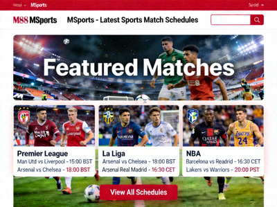 Tampilan beranda M88 MSports dengan jadwal pertandingan olahraga terkini dari berbagai liga internasional