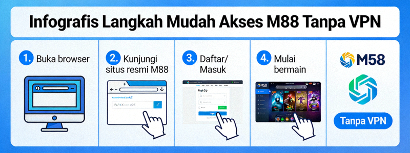 Infografis langkah mudah akses M88 tanpa VPN