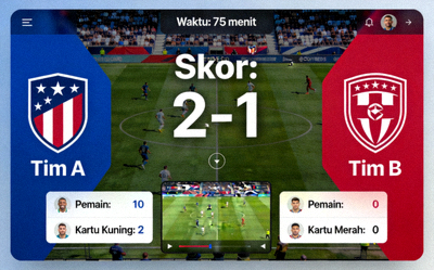 Tampilan antarmuka pertandingan sepak bola di Msports