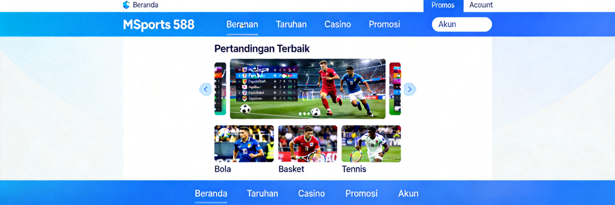 Tampilan MSports M88 yang optimized untuk pengguna Indonesia dengan navigasi berbahasa Indonesia